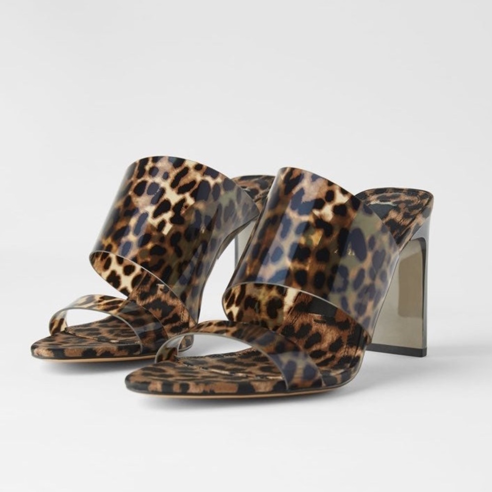 NWOT Zara Animal Print Vinyl High Heel Mule